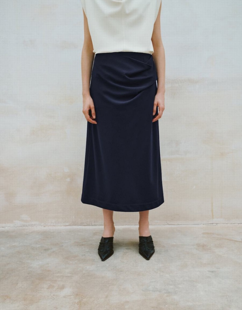 Blue Women's Urban Revivo Midi Straight Skirts | OWM4630EM