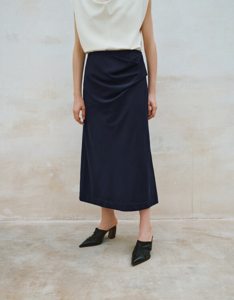 Blue Women's Urban Revivo Midi Straight Skirts | OWM4630EM