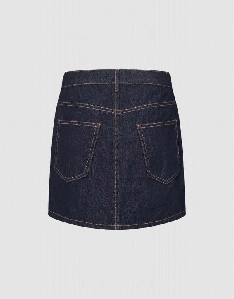 Blue Women's Urban Revivo Mini A-Line Denim Skirts | GTW45100MS