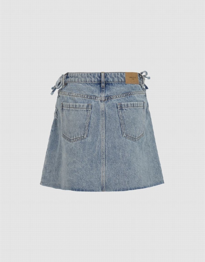 Blue Women's Urban Revivo Mini A-Line Denim Skirts | AMG5032LO