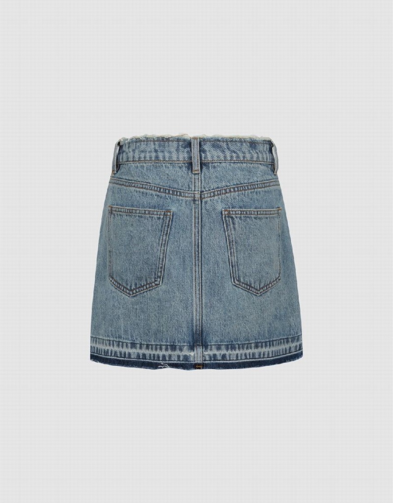 Blue Women's Urban Revivo Mini A-Line Denim Skirts | FWN2741ZO