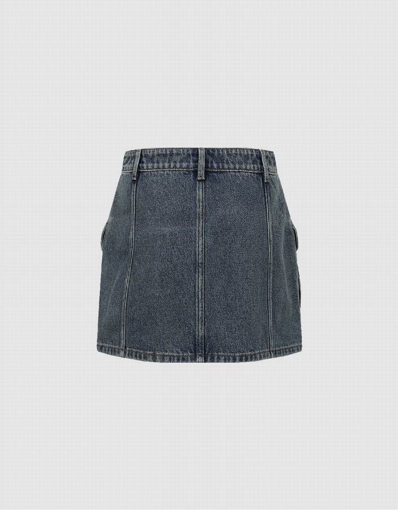 Blue Women's Urban Revivo Mini A-Line Denim Skirts | QBF2459ED