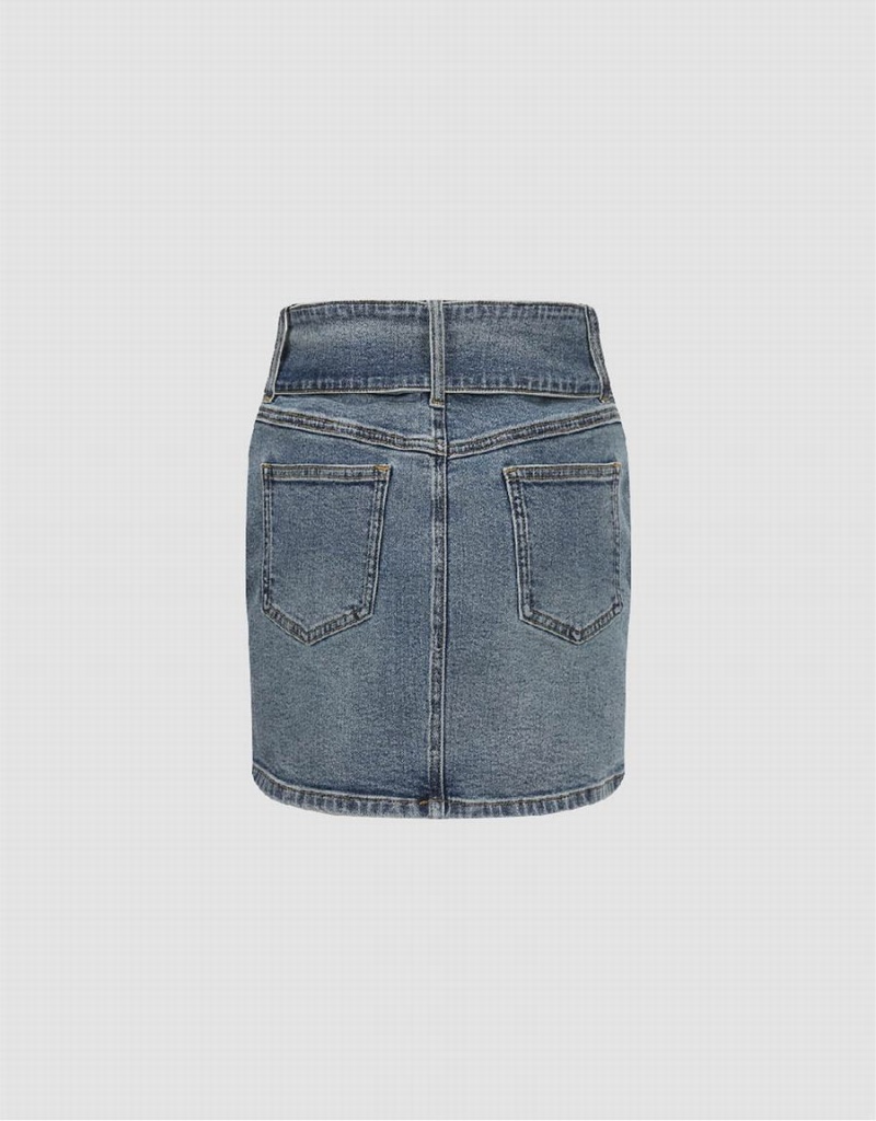 Blue Women's Urban Revivo Mini Skinny Denim Skirts | OUS6066DI