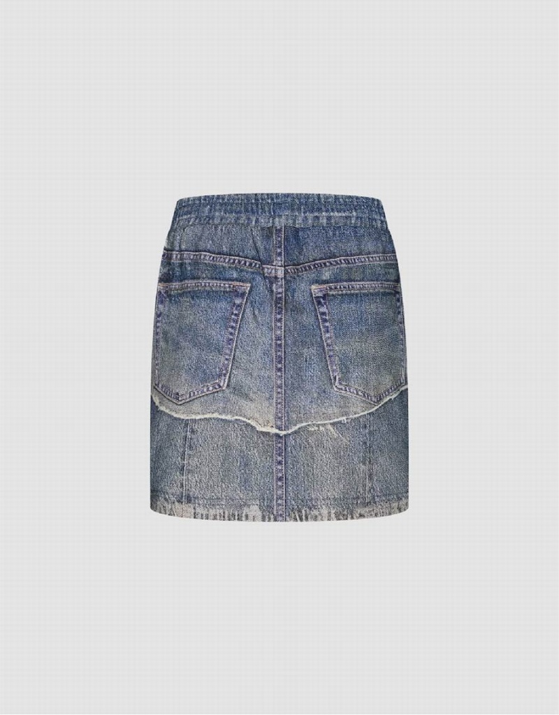 Blue Women's Urban Revivo Mini Straight Denim Skirts | ENH2097MO