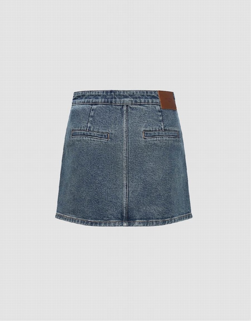 Blue Women's Urban Revivo Mini Straight Denim Skirts | KJI3514FO