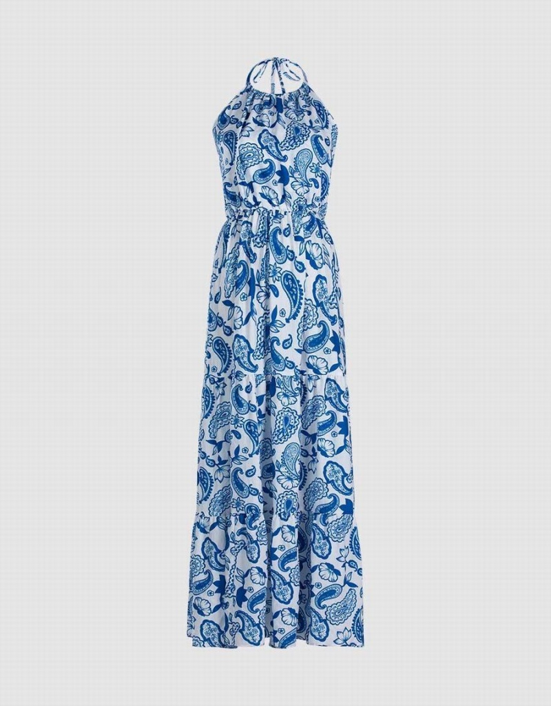 Blue Women\'s Urban Revivo Paisley Print Halter Maxi Dress | ZEI726PW