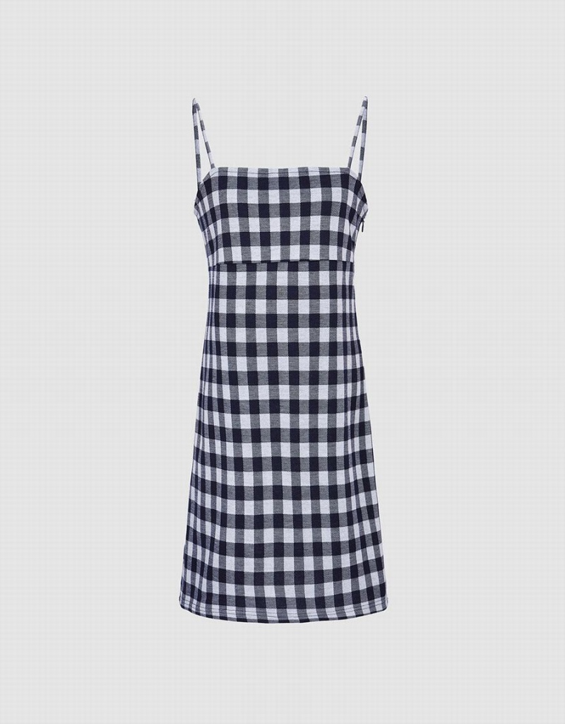 Blue Women\'s Urban Revivo Plaid Knitted Cami Checkered Dress | SHX9485SR