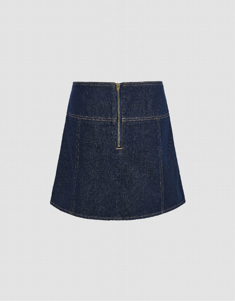 Blue Women's Urban Revivo Pleated Mini Denim Skirts | LAI9567HJ