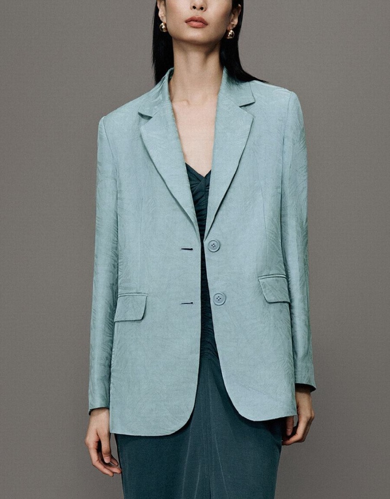 Blue Women's Urban Revivo Pritned Notch Lapel Blazers | RJN5225YD