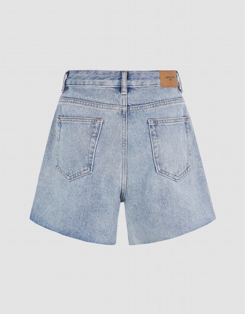 Blue Women's Urban Revivo Raw Hem Denim Shorts | HFE3388MF