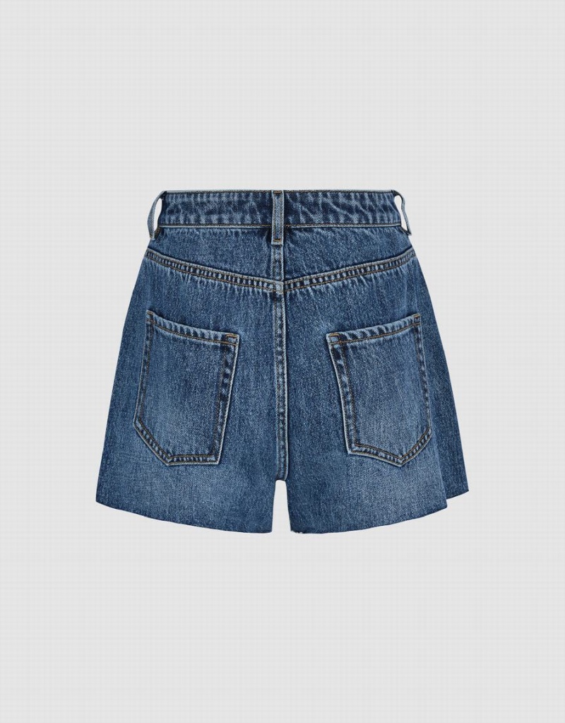 Blue Women's Urban Revivo Raw Hem Denim Shorts | QPN1529KN