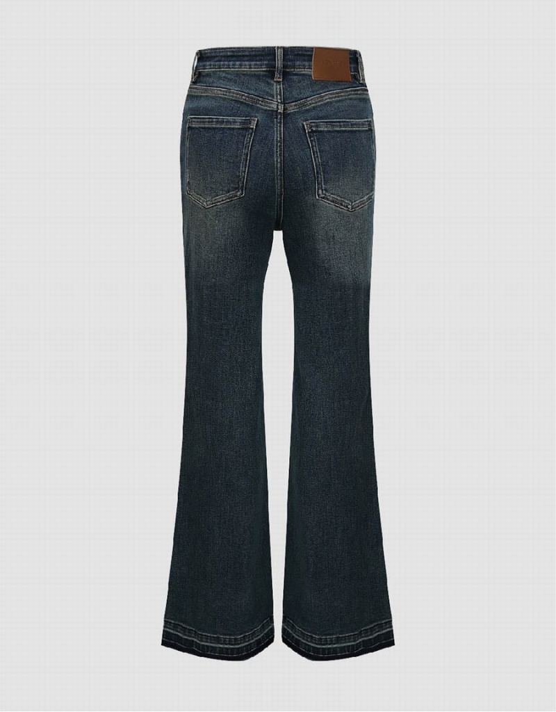 Blue Women's Urban Revivo Raw Hem Flare Jeans | GQW7164RF