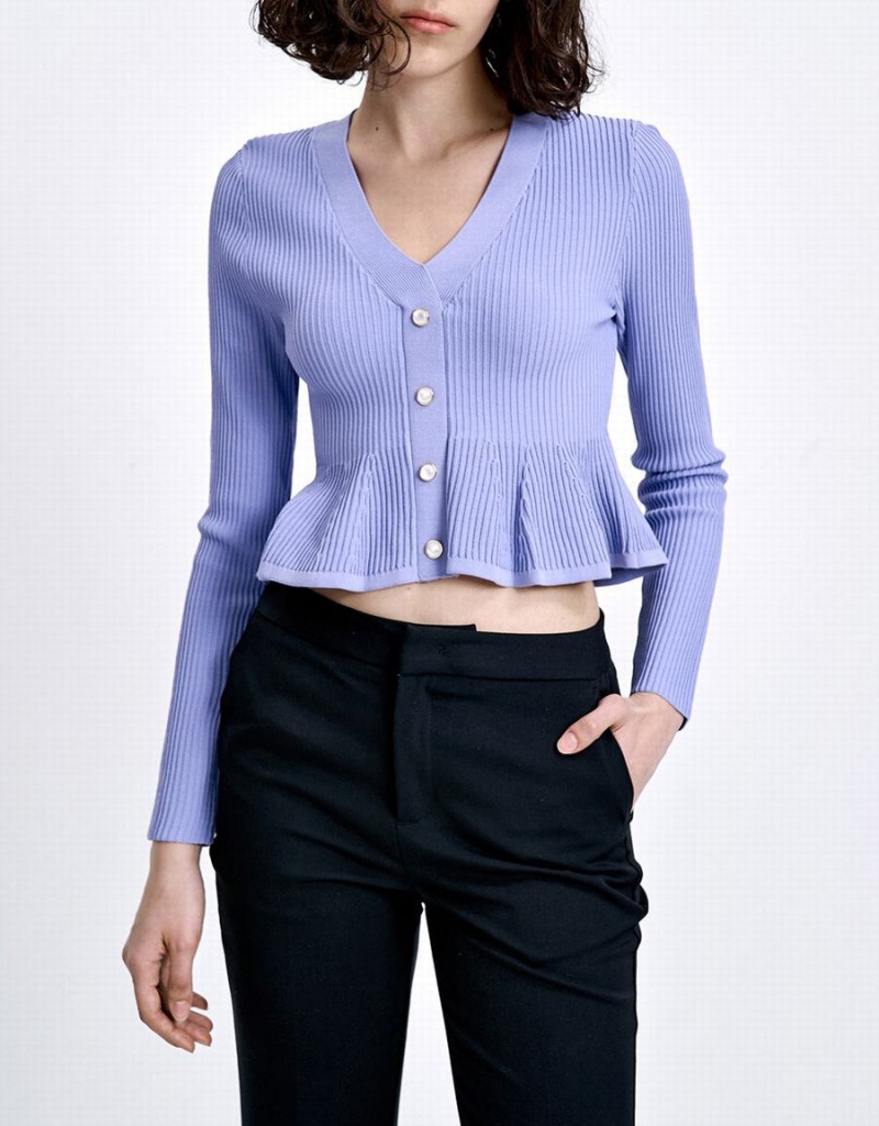 Blue Women's Urban Revivo Ribbed Knit Button Front Knitted Top Cardigan | UOB121ZF