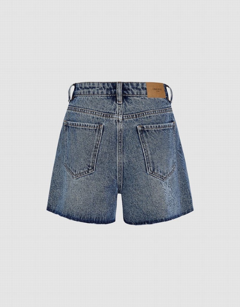 Blue Women's Urban Revivo Ripped Denim Shorts | FFV2090WO