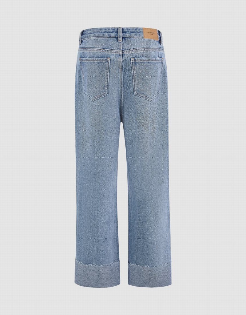 Blue Women's Urban Revivo Ripped Straight Jeans | FYV9196MK