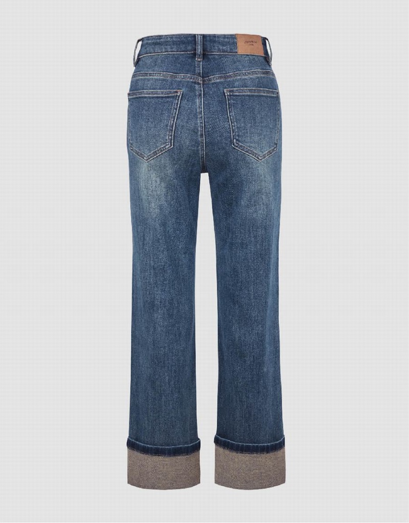 Blue Women's Urban Revivo Rolled Up Hem Straight Jeans | IGS212VX