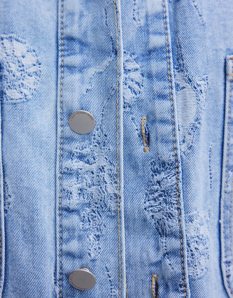 Blue Women's Urban Revivo Seashell Patched Pocket Denim Shirts | ISC9844DX