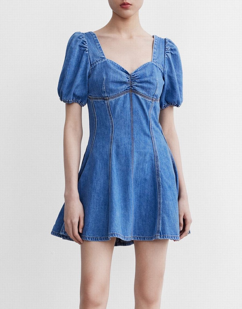 Blue Women's Urban Revivo Skater Denim Dress | ZMA831OS