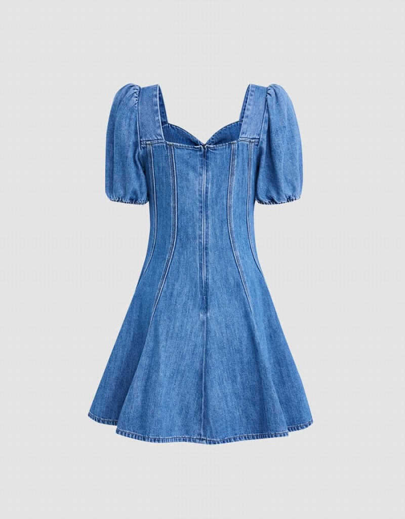 Blue Women's Urban Revivo Skater Denim Dress | ZMA831OS