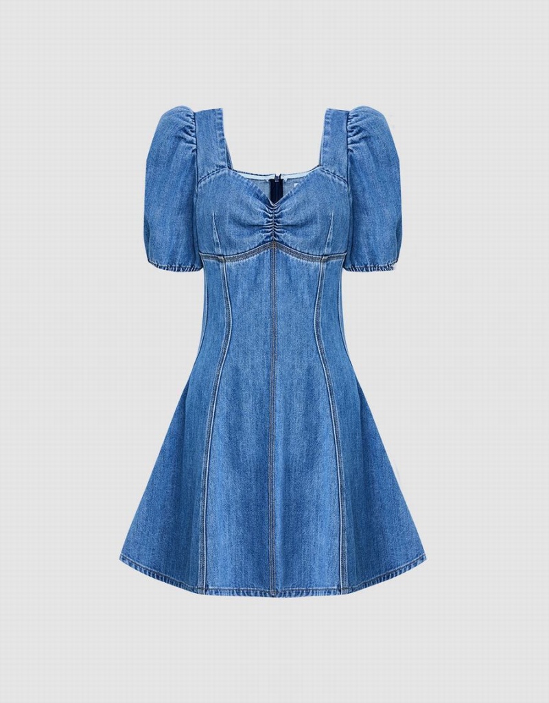 Blue Women\'s Urban Revivo Skater Denim Dress | ZMA831OS