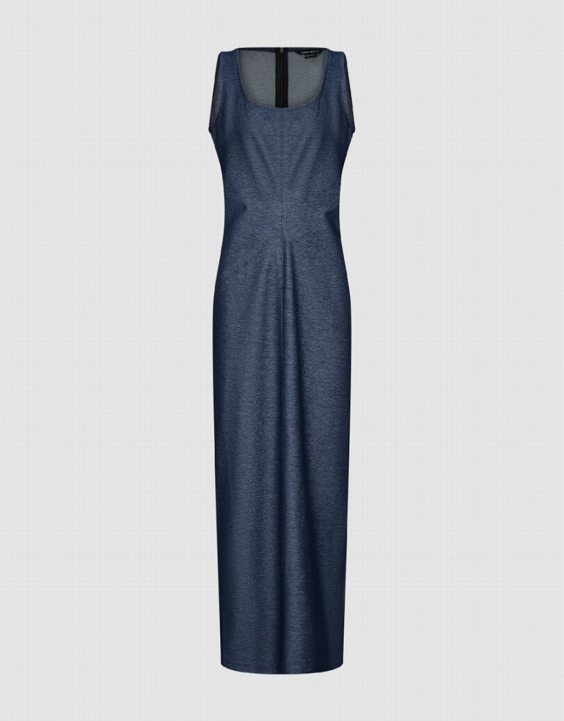 Blue Women's Urban Revivo Sleeveless U Neck Straight Dress | IDK8551XQ