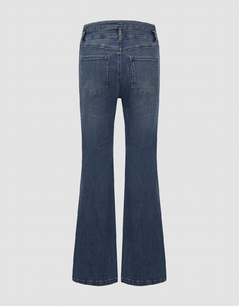 Blue Women's Urban Revivo Split Hem Flare Jeans | YFL6491LD