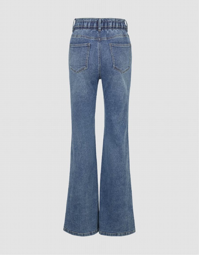 Blue Women's Urban Revivo Split Hem Flare Jeans | FCT857CE