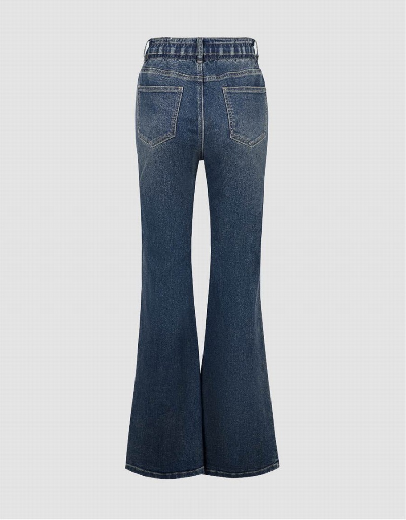 Blue Women's Urban Revivo Split Hem Flare Jeans | GFF3410YE