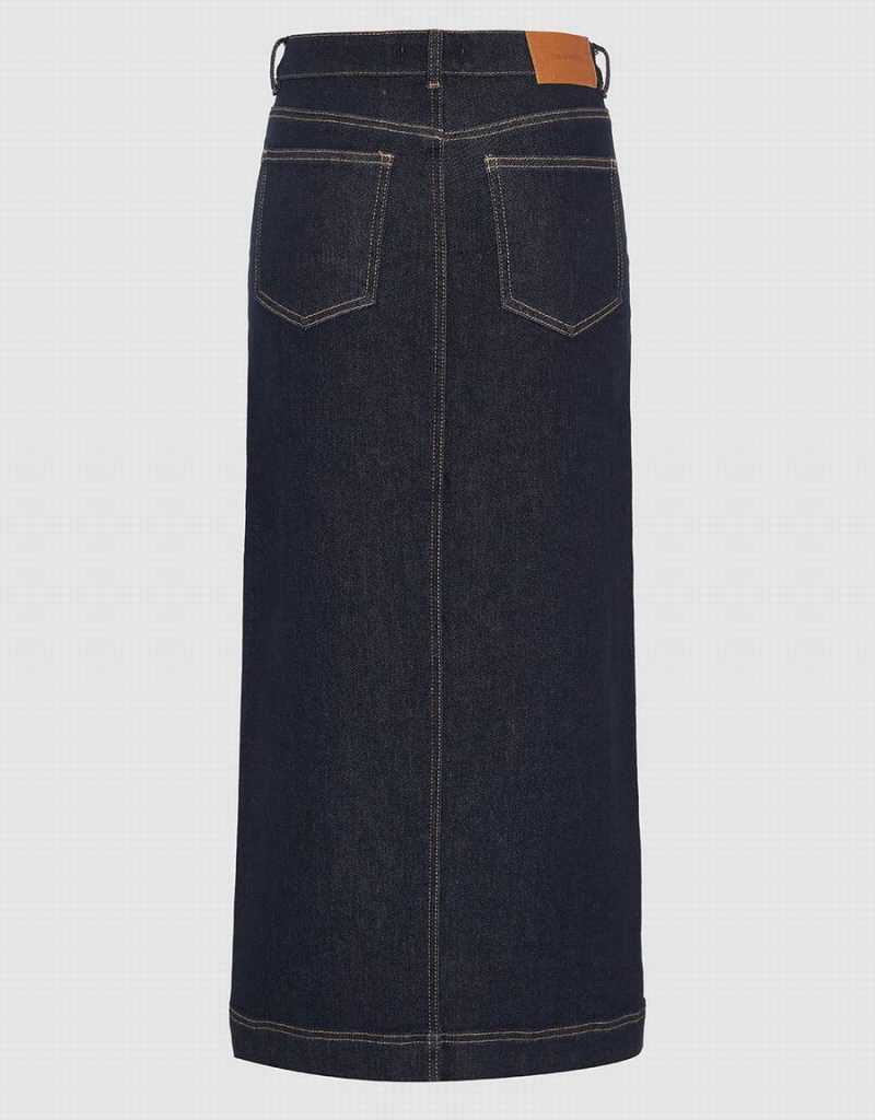 Blue Women's Urban Revivo Split Hem Straight Denim Skirts | FSW6110LQ