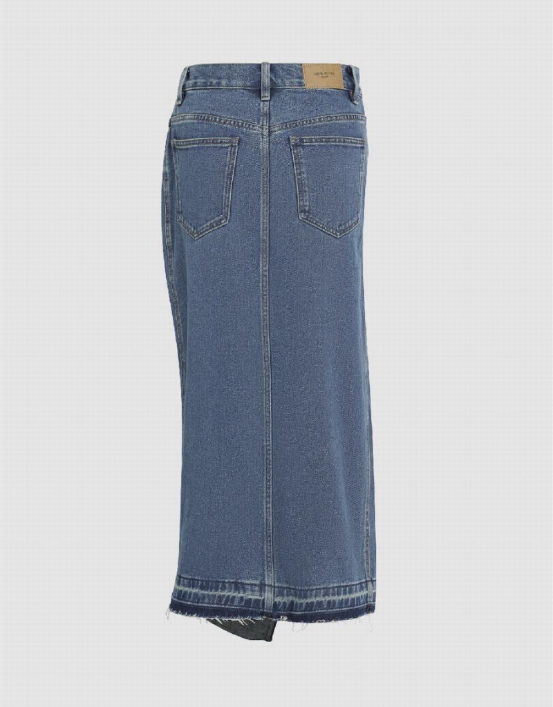 Blue Women's Urban Revivo Straight Denim Skirts | JSQ6936BW