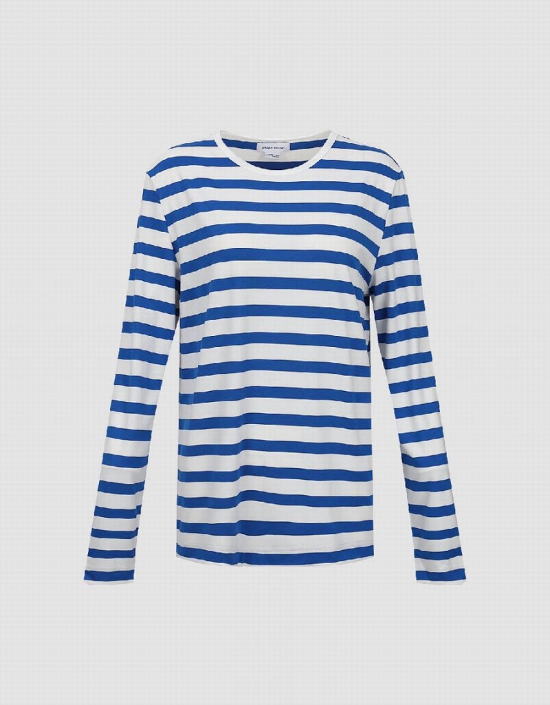 Blue Women's Urban Revivo Striped Crew Neck Knitted T Shirts | OAA8100CF