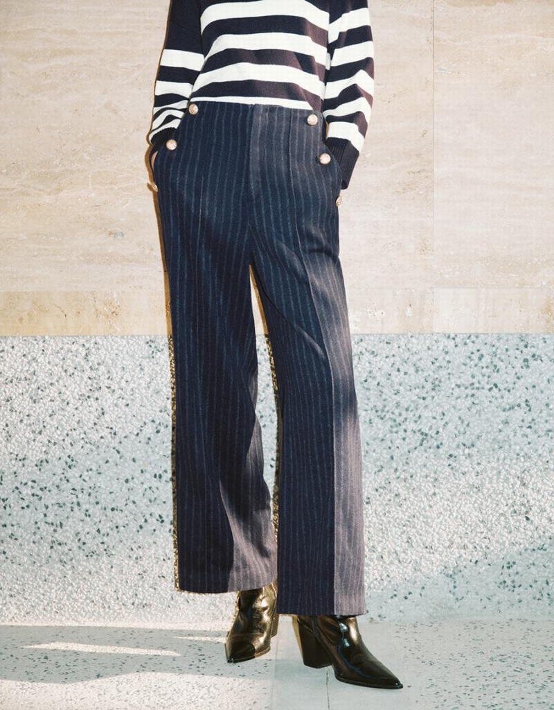 Blue Women's Urban Revivo Striped Wide-Leg Pants | WST9045GG