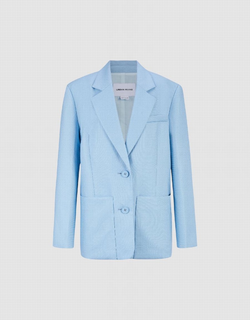 Blue Women's Urban Revivo Tailored Notch Lapel Blazers | IGO2823IU