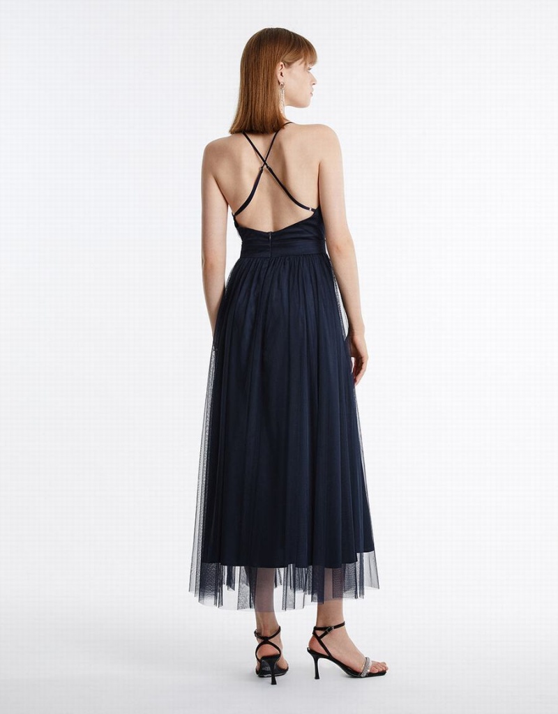 Blue Women's Urban Revivo Tulle Maxi Dress | LCN5128GM