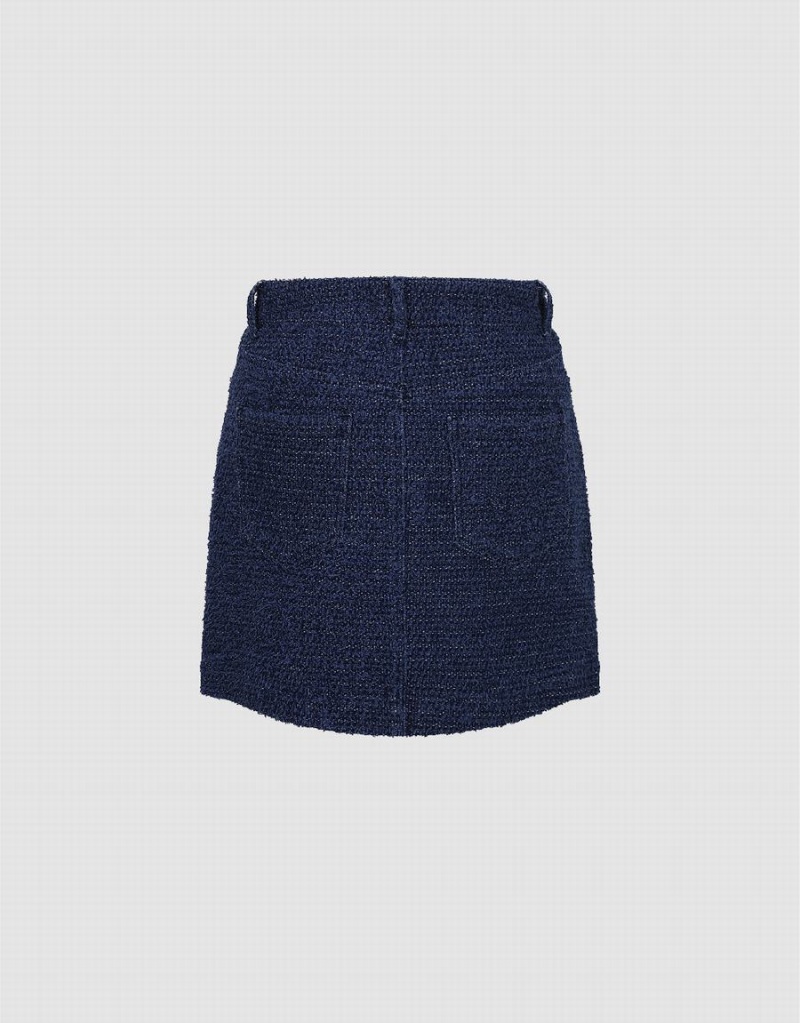 Blue Women's Urban Revivo Tweed Mini A-Line Denim Skirts | ILL4844RV