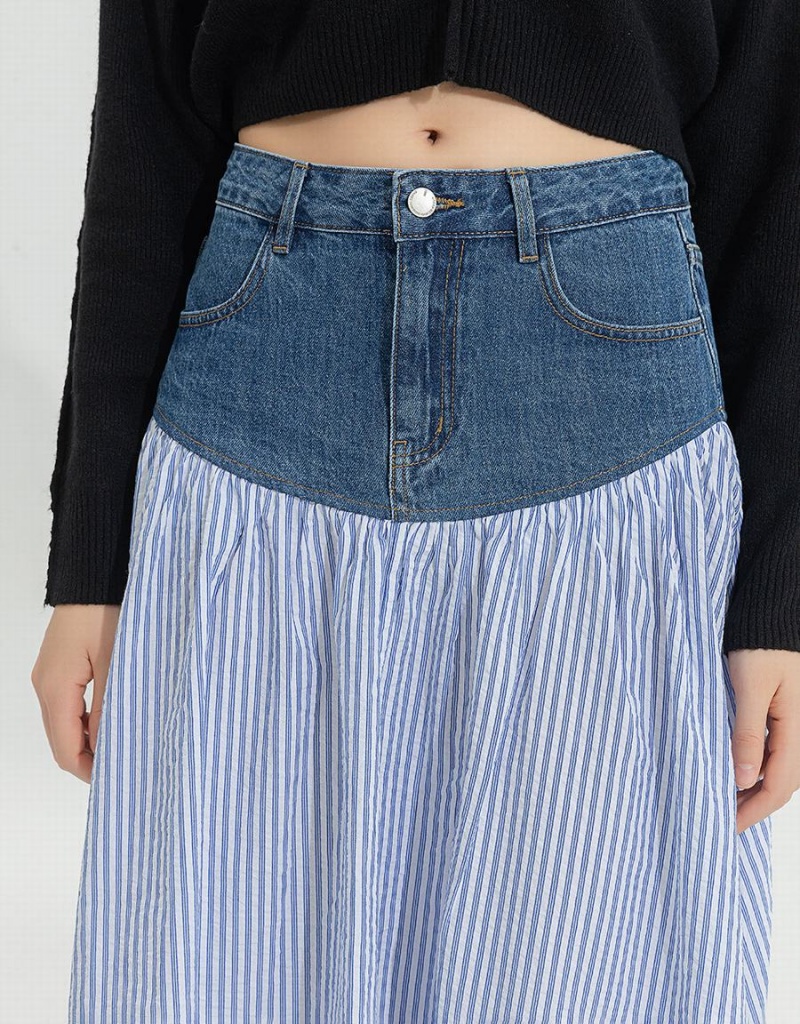 Blue Women's Urban Revivo Two Toned A-Line Denim Skirts | JTO3594AM