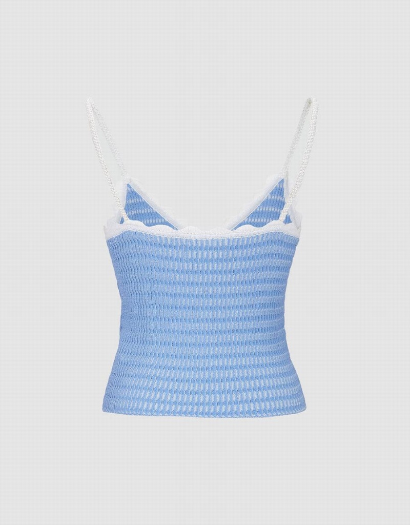 Blue Women's Urban Revivo V Neck Knitted Cami Tank Top | UUQ7234FJ