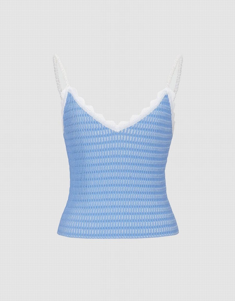 Blue Women\'s Urban Revivo V Neck Knitted Cami Tank Top | UUQ7234FJ