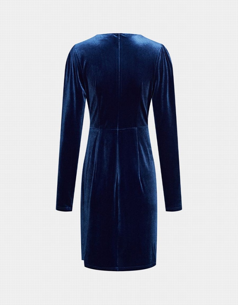 Blue Women's Urban Revivo Velvet Bodycon Dress | YLQ3364NK