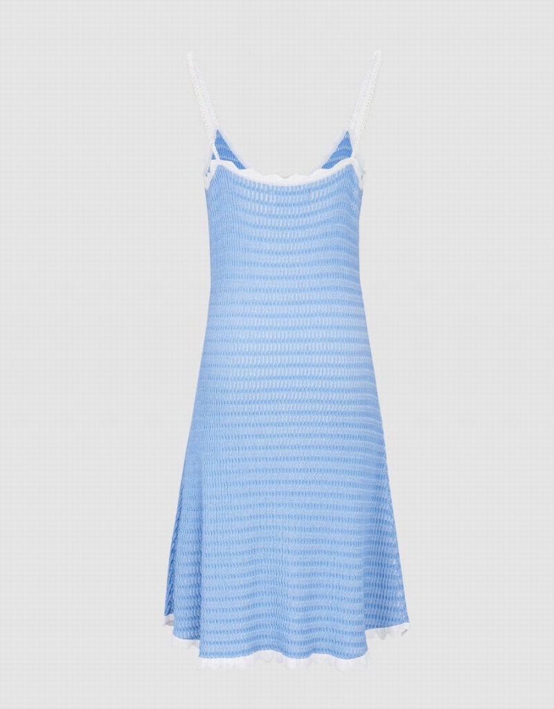 Blue Women's Urban Revivo Wavy Trim Knitted Cami Dress | PYU4315FM