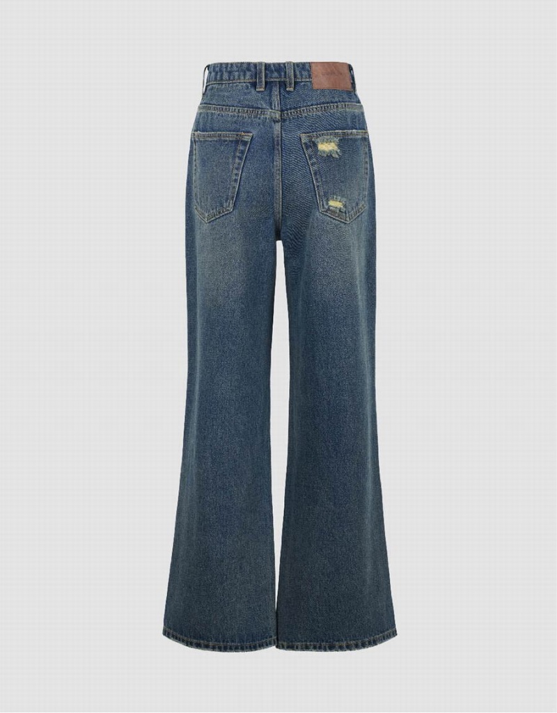 Blue Women's Urban Revivo Wide-Leg Jeans | REB1337MS