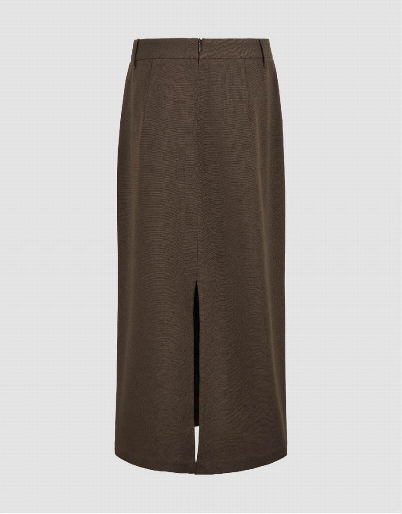 Brown Grey Women's Urban Revivo Midi Straight Skirts | DRB9678JQ