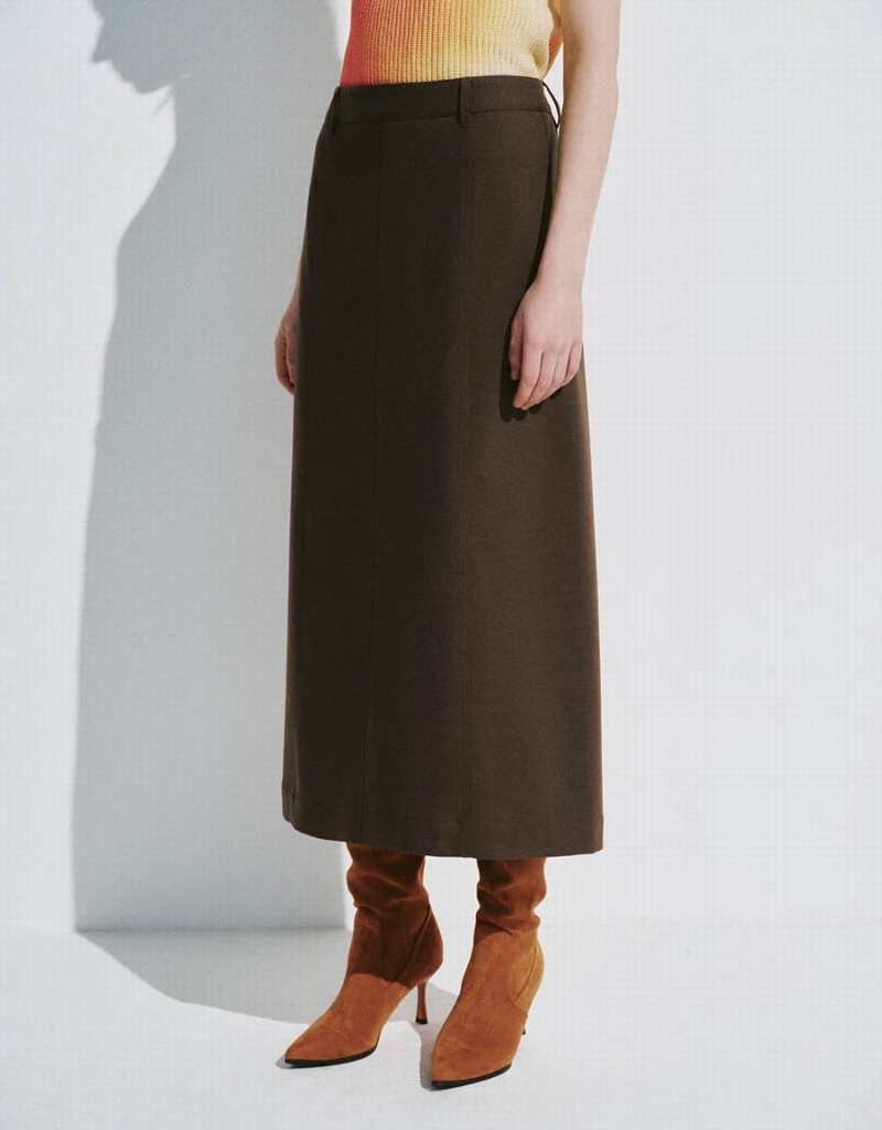 Brown Grey Women's Urban Revivo Midi Straight Skirts | DRB9678JQ