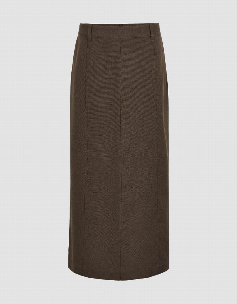 Brown Grey Women\'s Urban Revivo Midi Straight Skirts | DRB9678JQ