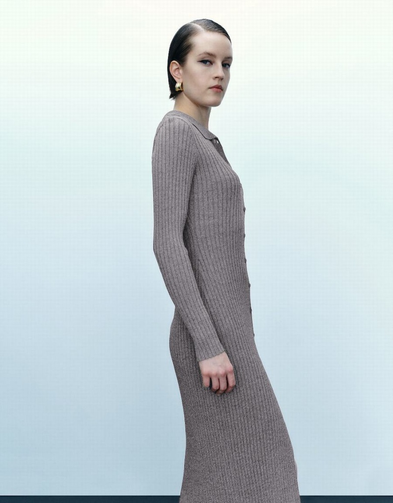 Brown Grey Women's Urban Revivo Skinny Knitted Dress | XFF981IT