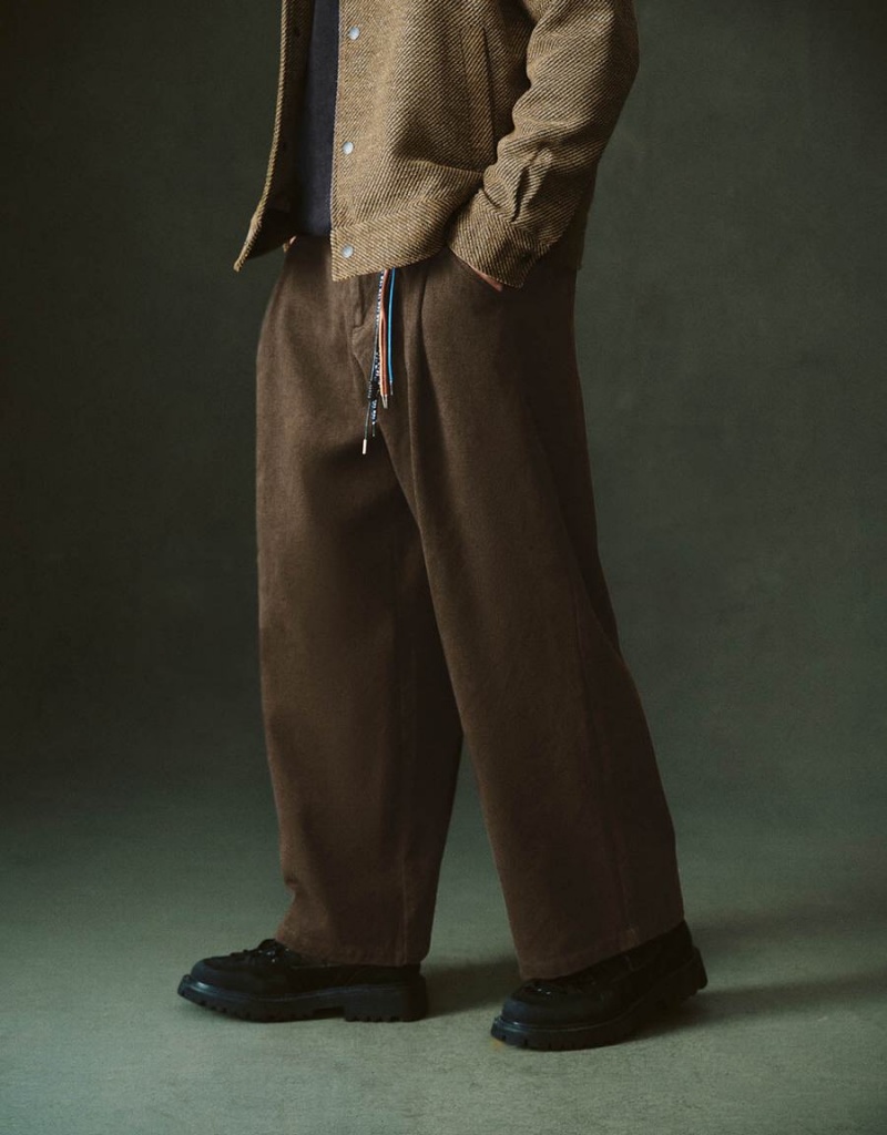 Brown Men's Urban Revivo Wide-Leg With Rope Pants | UWJ3119QX