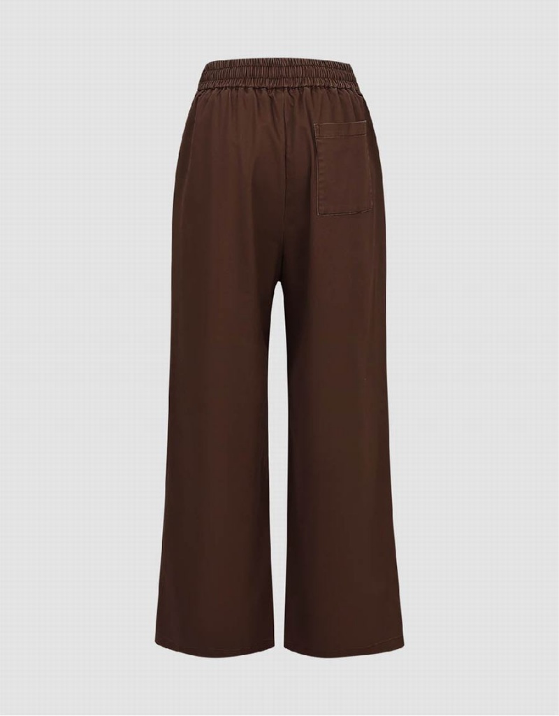 Brown Women's Urban Revivo Drawstring Waist Wide-Leg Pants | VEK402SN