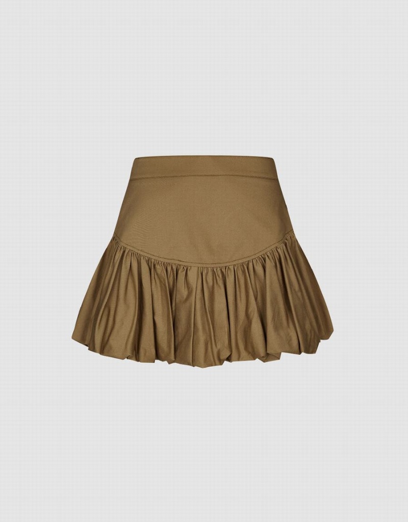 Brown Women's Urban Revivo Elastic Waist Mini A-Line Skirts | XHT323PK