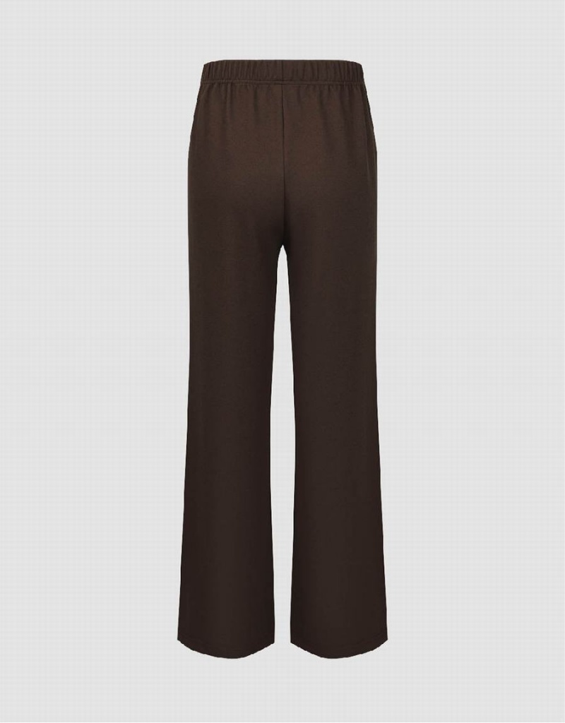 Brown Women's Urban Revivo Elastic Waist Knitted Wide-Leg Pants | IQO1176MF