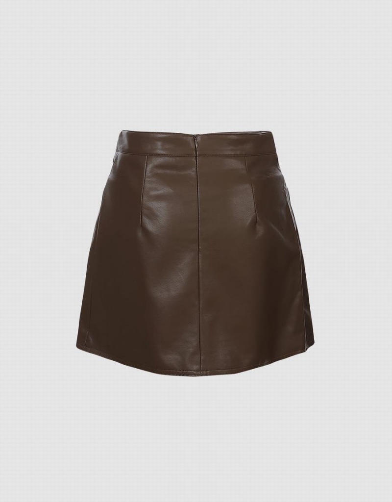 Brown Women's Urban Revivo Faux Leather Wrapped Skirts | XLO9825ZT